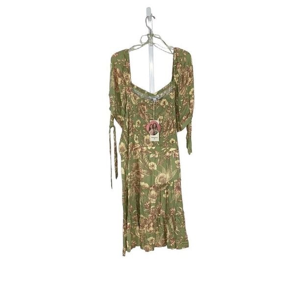 Agua Bendita Target 3X Olive Green Mini Dress Romantic Floral Puffed Sleeve NWT - Picture 4 of 7